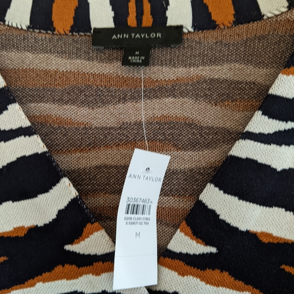 NWT Ann Taylor Brown And Navy Zebra Stripe Sweater - Picture 5 of 6